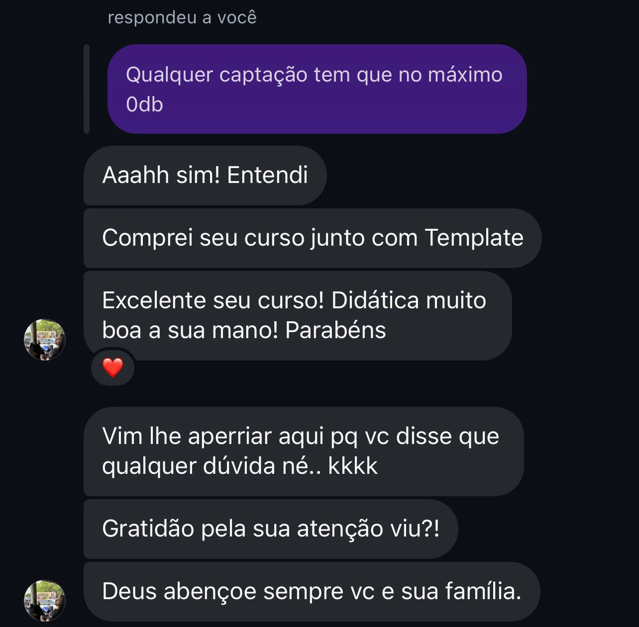 Print de aluno elogiando a didática do curso Máquina de VS