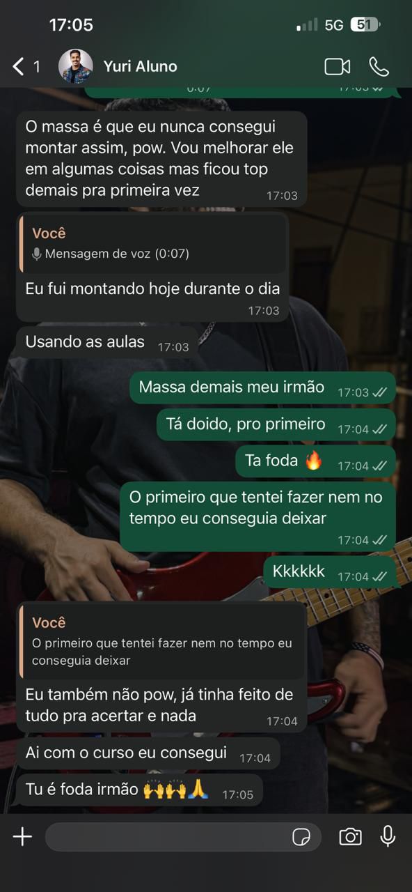 Print da conversa com o aluno Yuri comemorando o primeiro VS montado